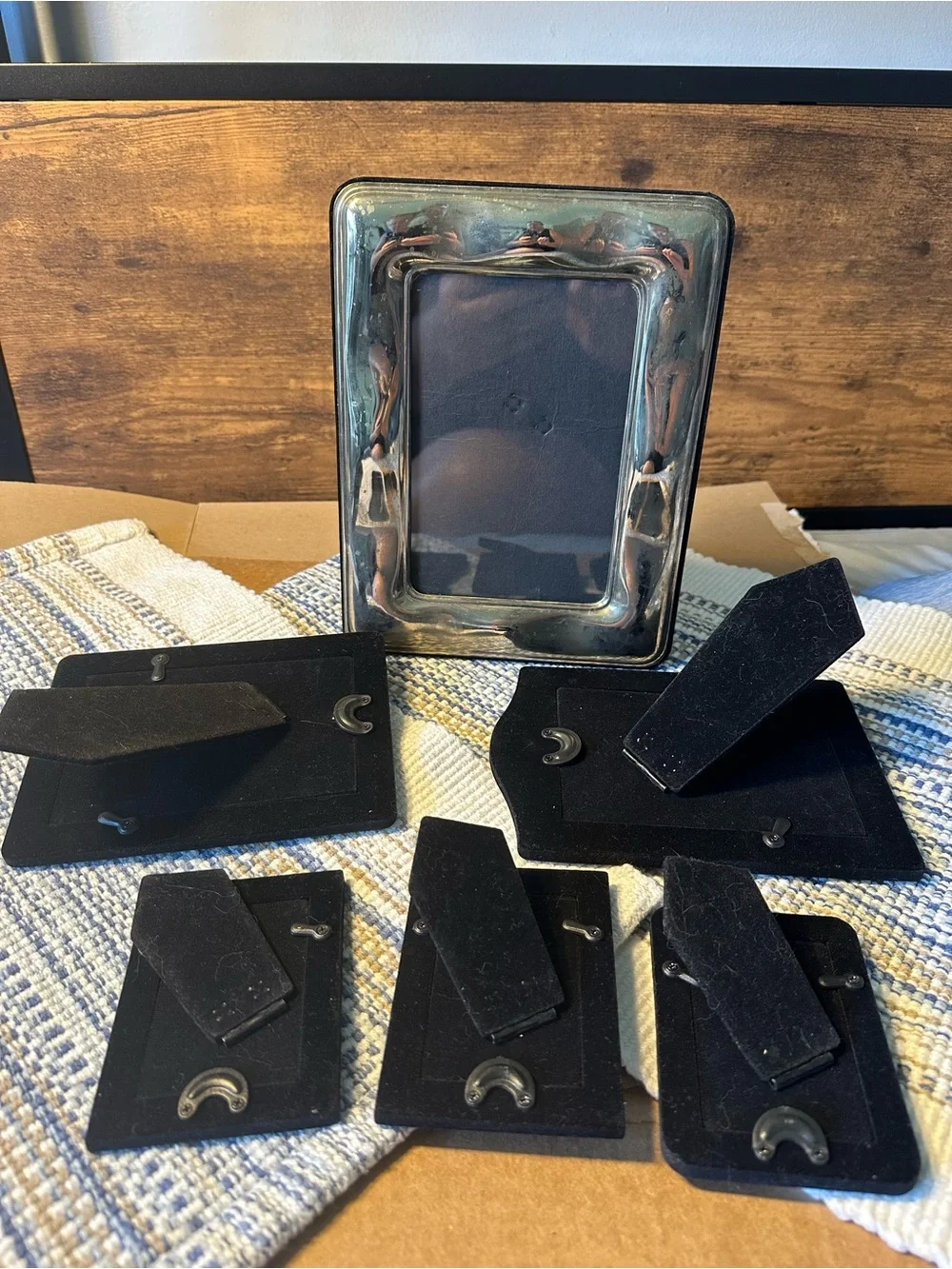 Vintage Brass-Tone Picture Frame Set of 6/ Black Velvet Backs/ Art Deco See Des.